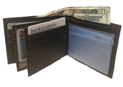 Casaba Genuine Leather Bifold Wallets Cash Slots ID Coin Key Pocket Mens Womens-Black (Double ID)-