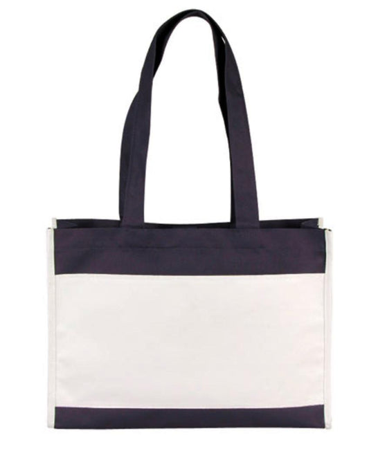 Reusable Grocery Shopping Tote Bags With Wide Gusset Travel Gym Sports Carry-On-Black/White-