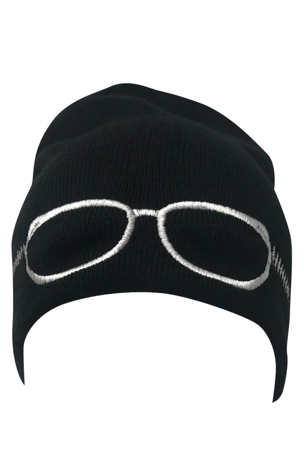 Casaba Warm Winter Beanies Glasses Embroidery Toboggans Caps Hats for Men Women-Black-