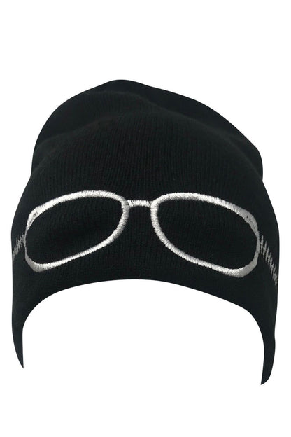 Casaba Warm Winter Beanies Glasses Embroidery Toboggans Caps Hats for Men Women-Black-