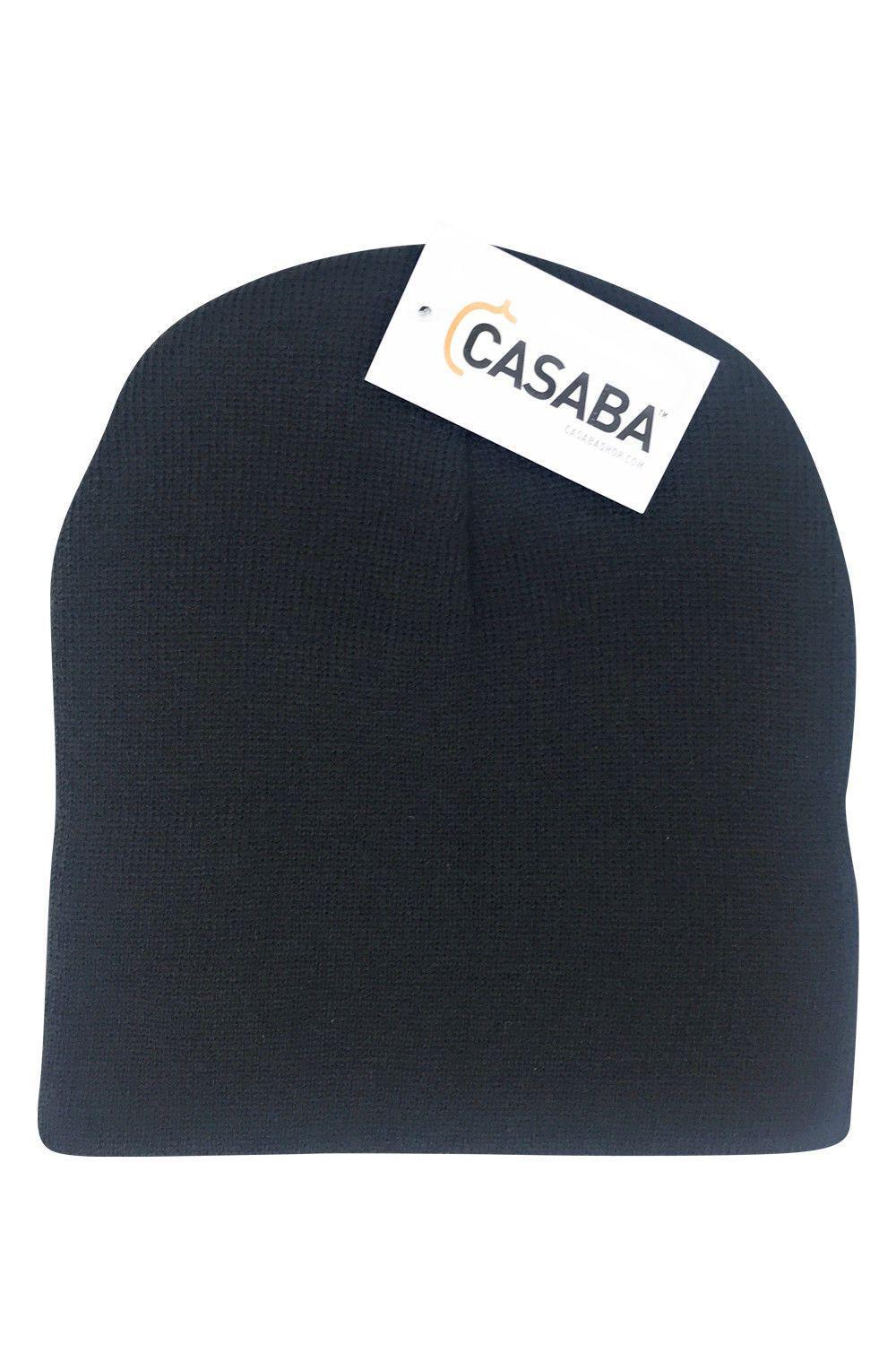 Casaba Beanies Hats Caps Short Uncuffed Knit Soft Warm Winter for Men Women-Black-