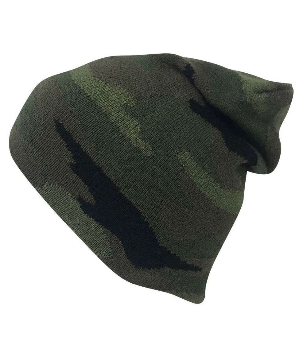 Casaba Double Layer Winter Beanies Camouflage Toboggan Caps Hats Men Women-Green-