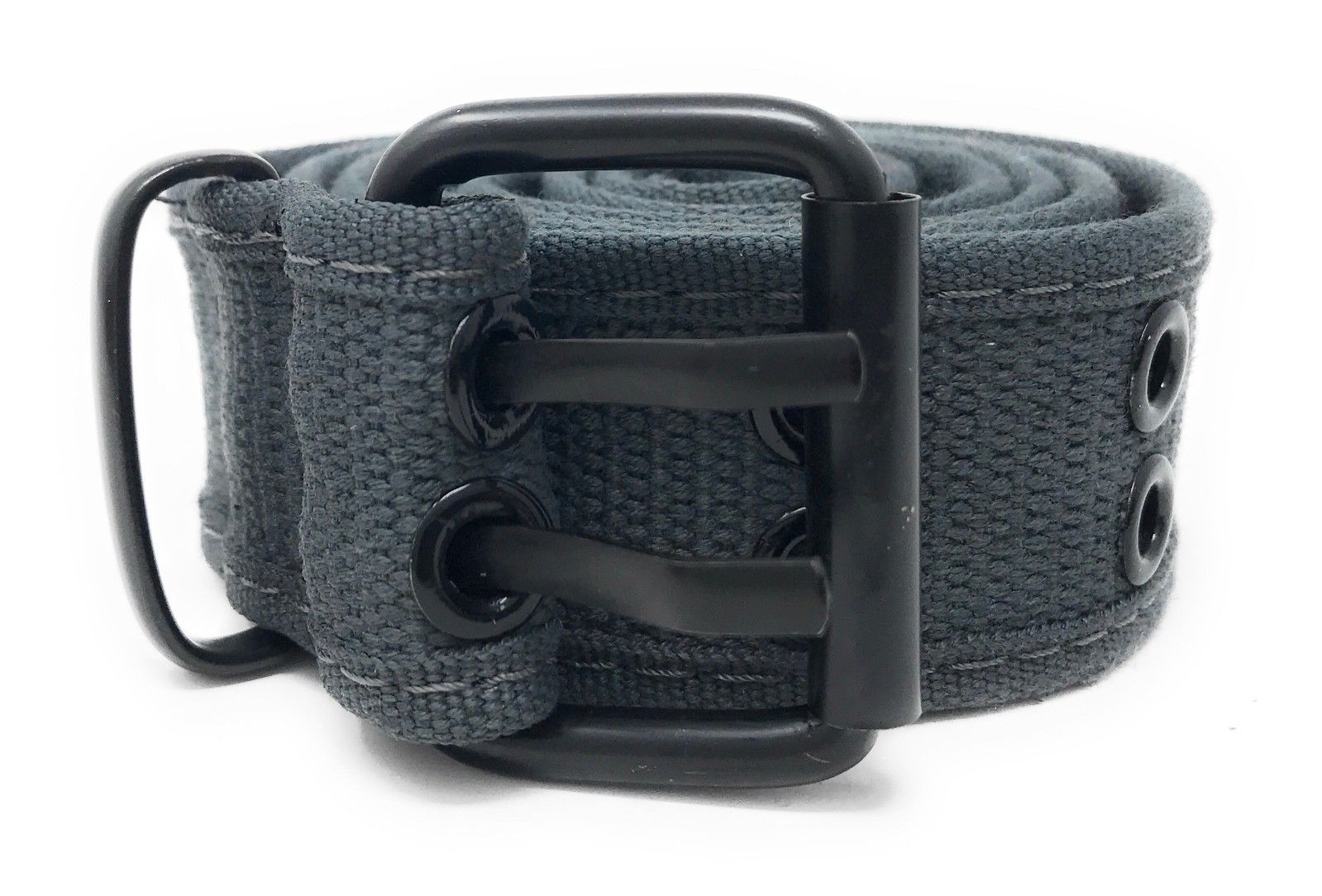 Casaba Canvas Belts Double Row 2 Holes Grommet Fabric Military Mens Women Unisex-Black-Small (30"- 32")-