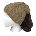 Casaba Womens Ponytail Hair Bun Hole Cuffed Beanie Toboggan Cap Hat Warm Knitted-Coffee-