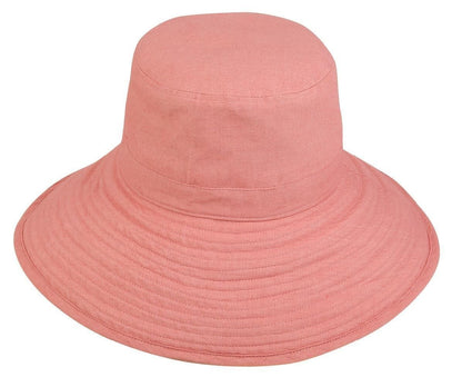 Womens Summer Sun Bucket Hats Caps Ramie Cotton Ribbon Ties Sand Salmon-Salmon-