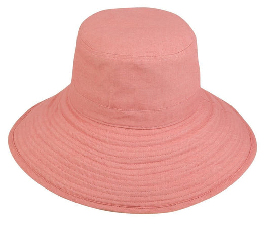 Womens Summer Sun Bucket Hats Caps Ramie Cotton Ribbon Ties Sand Salmon-Salmon-