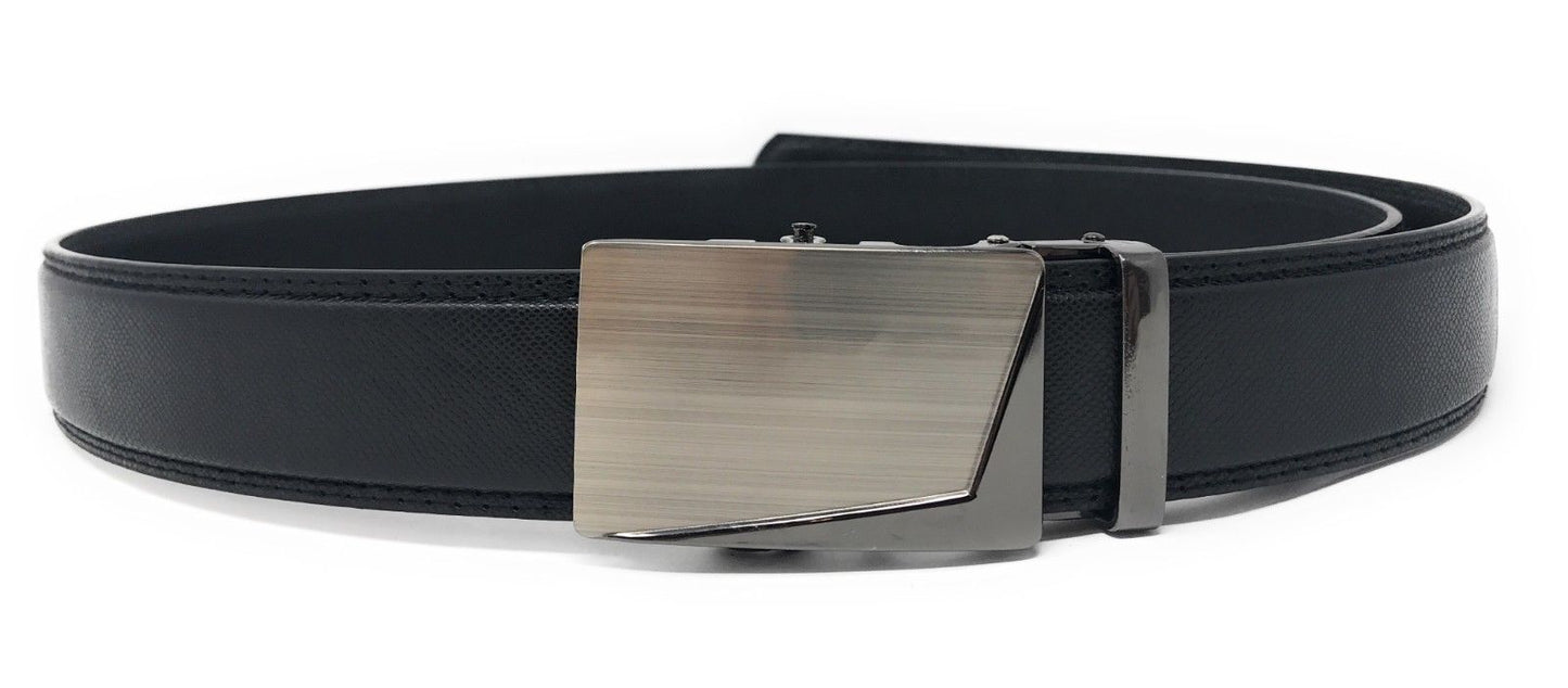 Leather Mens Ratchet Belt Sliding Adjustable Automatic Buckle Cut to Size-Black Diamond-