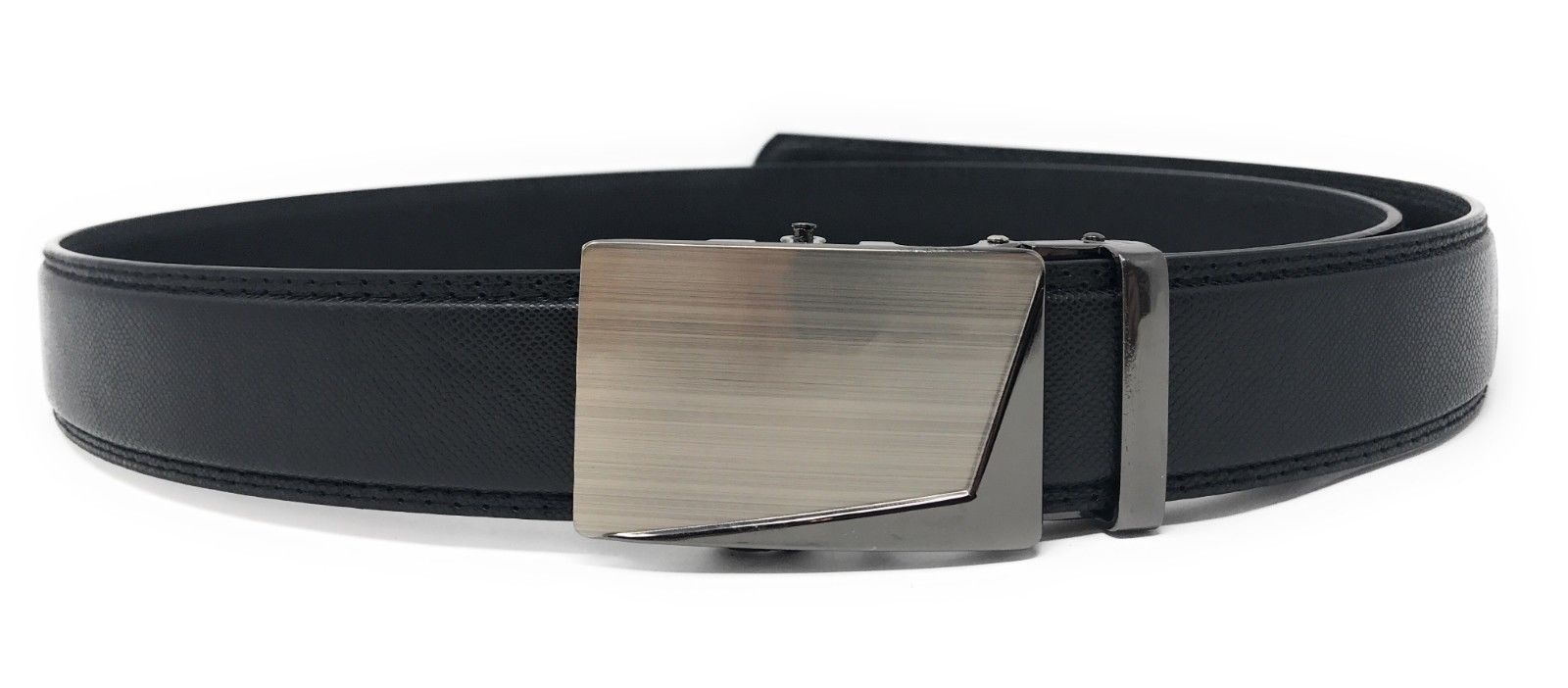 Leather Mens Ratchet Belt Sliding Adjustable Automatic Buckle Cut to Size-Black Diamond-