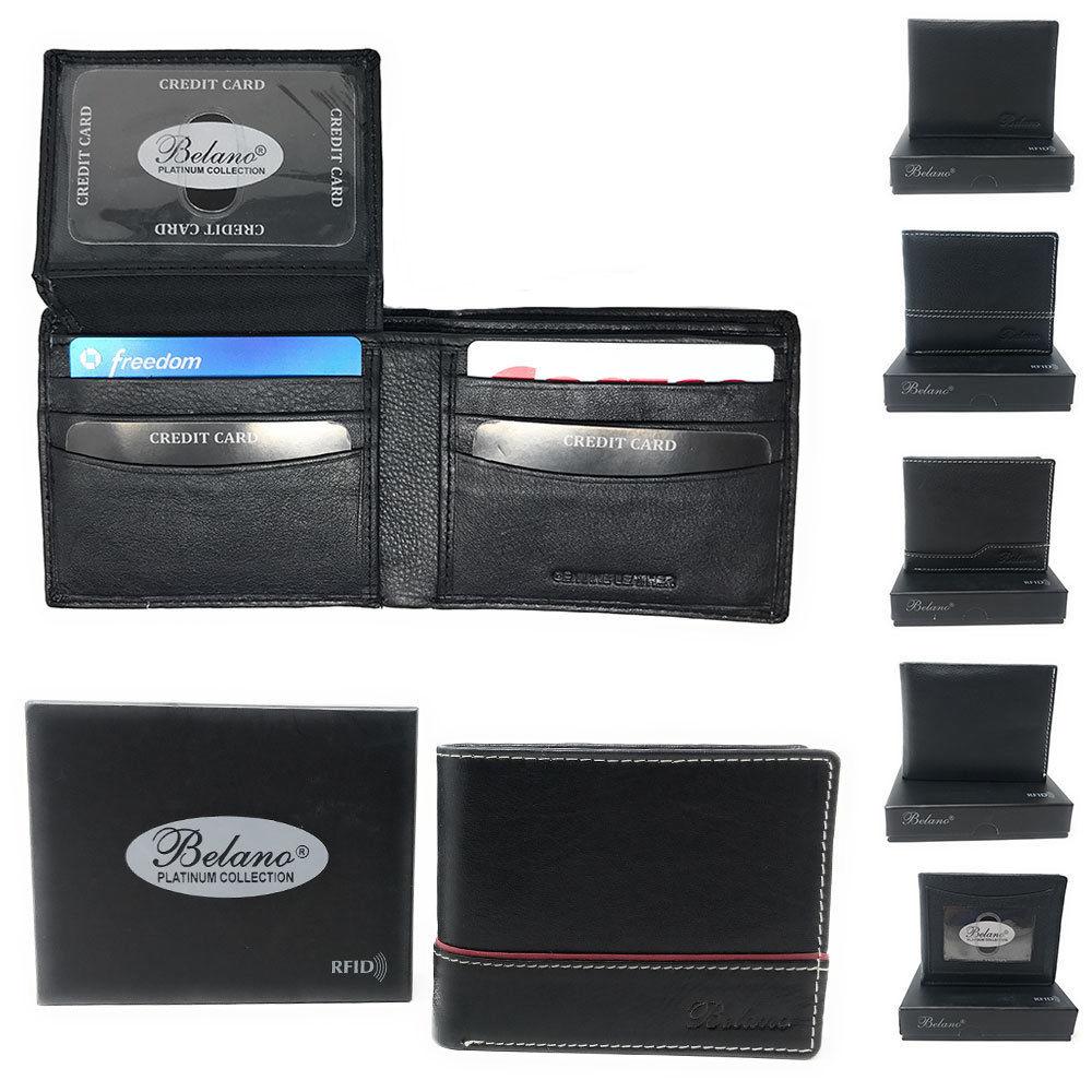 Belano RFID Blocking Real Leather Bifold Wallets for Cards ID with Box Men Women-Black - White Styled Trim-