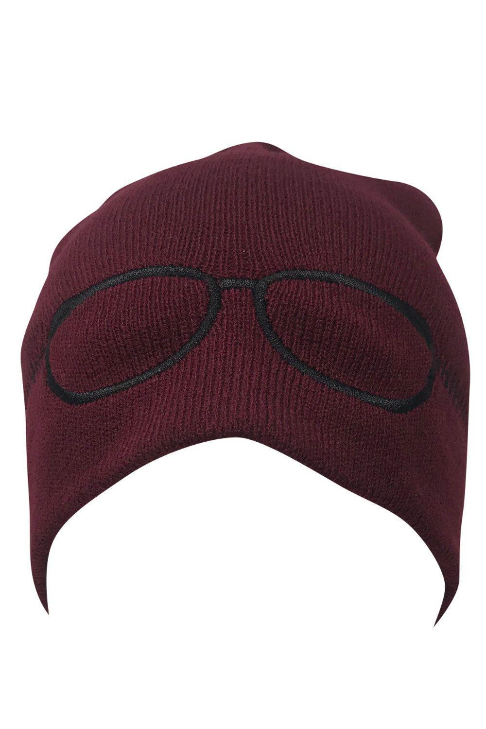 Casaba Warm Winter Beanies Glasses Embroidery Toboggans Caps Hats for Men Women-Black-