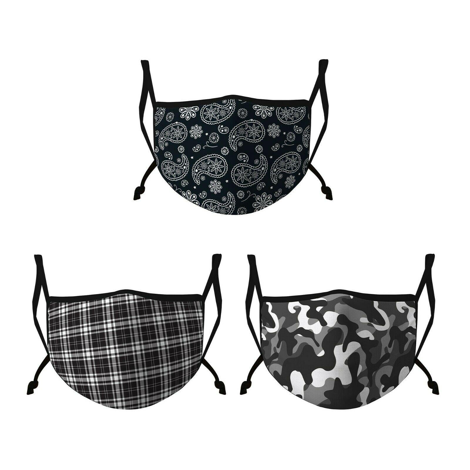 Casaba 3 Pack Face Mask Stylish Prints Cotton Poly Adjustable Washable Reusable-Paisley 3 Pack-