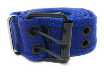 Casaba Canvas Belts Double Row 2 Holes Grommet Fabric Military Mens Women Unisex-Black-Small (30"- 32")-