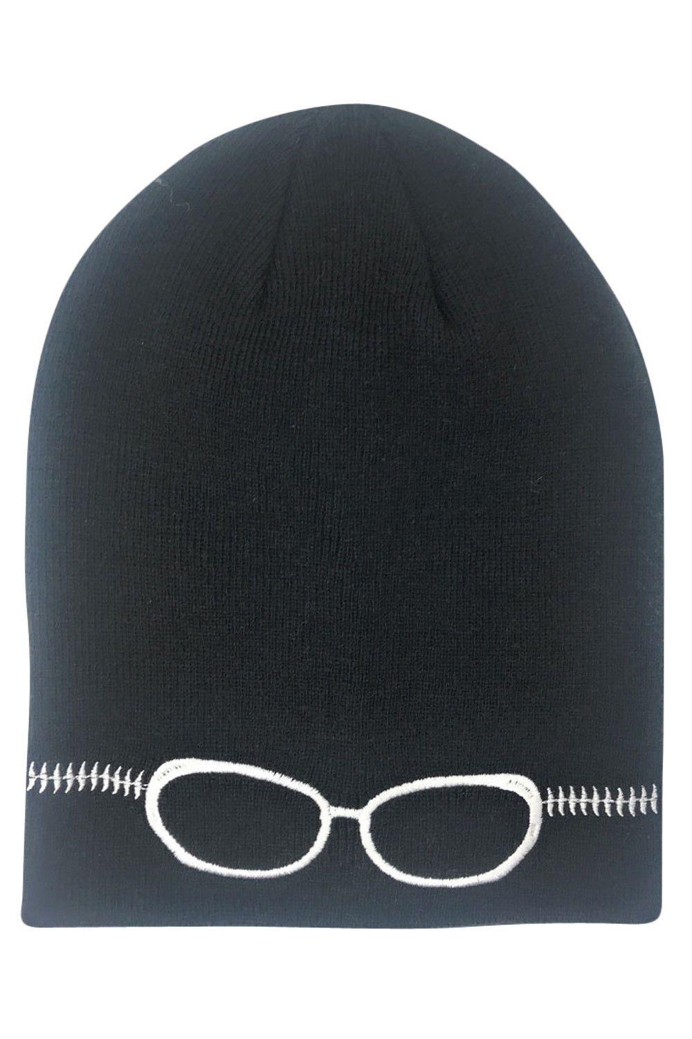 Casaba Warm Winter Beanies Glasses Embroidery Toboggans Caps Hats for Men Women-Black-