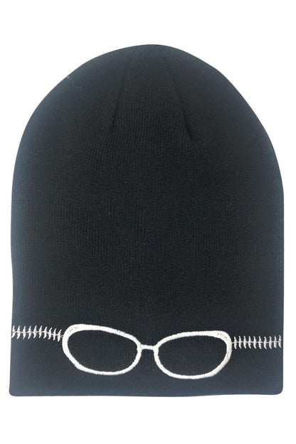 Casaba Warm Winter Beanies Glasses Embroidery Toboggans Caps Hats for Men Women-Black-