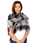 Casaba Womens Warm Winter Scarves Scarf Wraps Shawls Blankets Triangle Plaid-Black-Rustic-Stripes-
