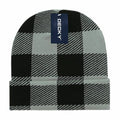 Decky Long Plaid Beanie Cuffed Hat For Winter Warm-Black-