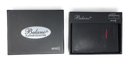 Belano RFID Blocking Real Leather Bifold Wallets for Cards ID with Box Men Women-Black-