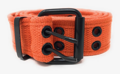 Casaba Canvas Belts Double Row 2 Holes Grommet Fabric Military Mens Women Unisex-Black-Small (30"- 32")-