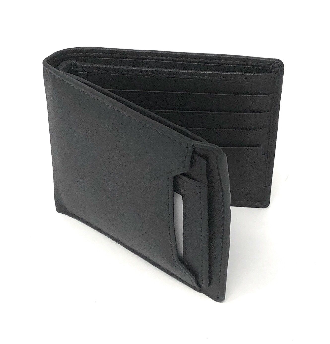 Casaba Genuine Leather Bifold Wallets Cash Slots ID Coin Key Pocket Mens Womens-Black (Double ID)-