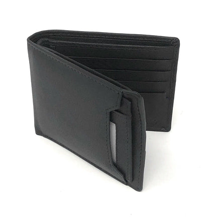 Casaba Genuine Leather Bifold Wallets Cash Slots ID Coin Key Pocket Mens Womens-Black (Double ID)-