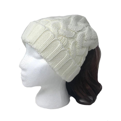 Casaba Womens Ponytail Hair Bun Hole Cuffed Beanie Toboggan Cap Hat Warm Knitted-Black-