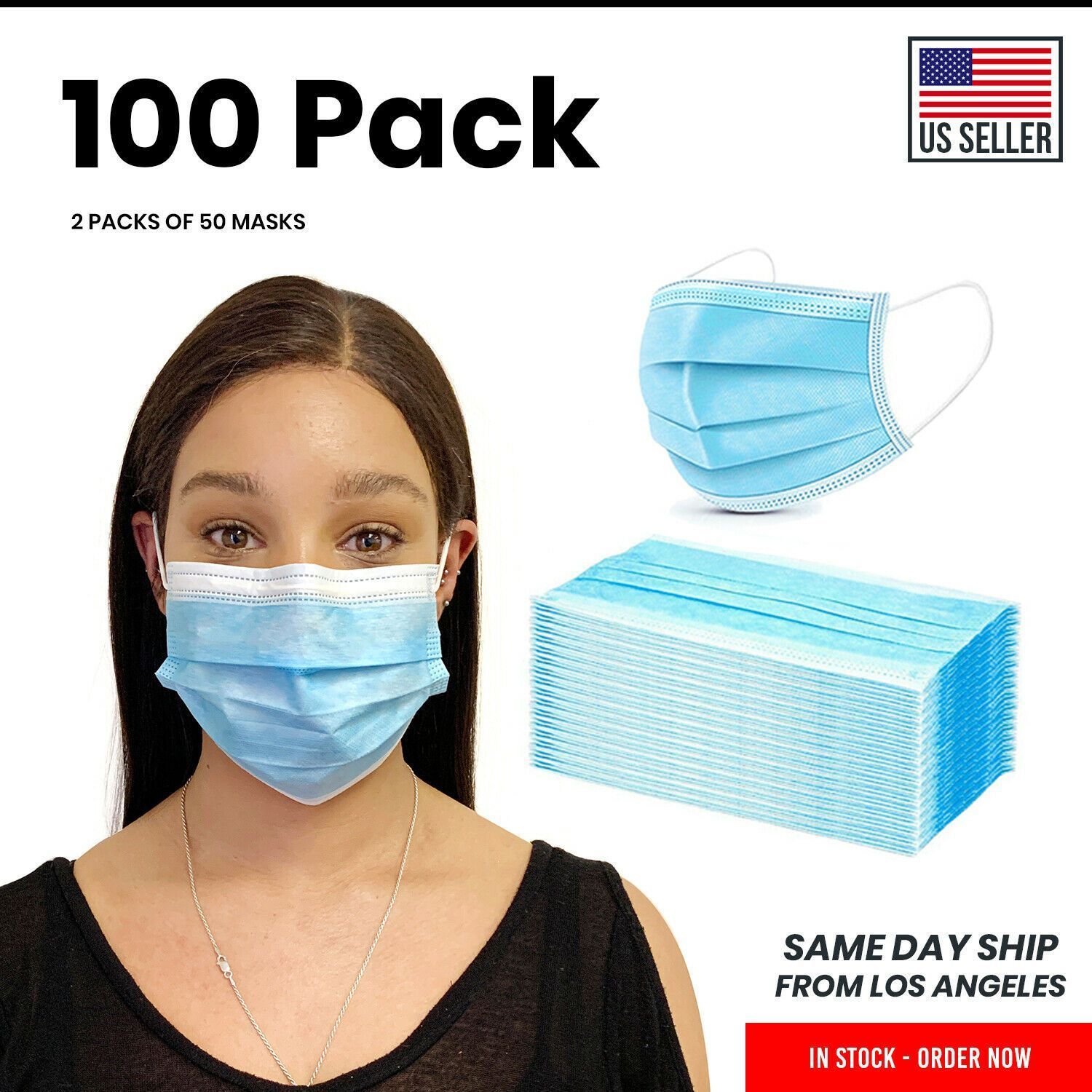 [Combo Pack] 100 Face Mask and 2 Face Shields | 3-Ply Mouth Nose Cover-