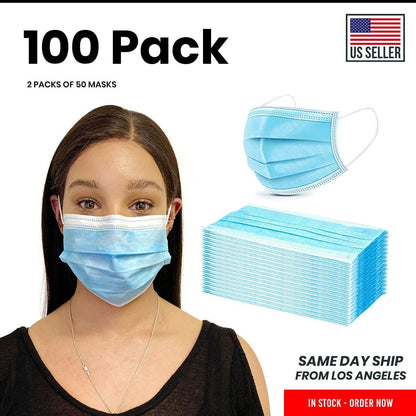 [Combo Pack] 100 Face Mask and 2 Face Shields | 3-Ply Mouth Nose Cover-