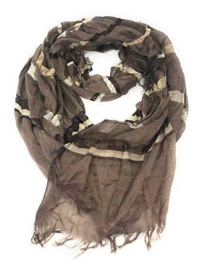 Casaba Striped Print Designer Womens Scarves Scarf Shawl Lightweight Sheer Wrap-Brown-
