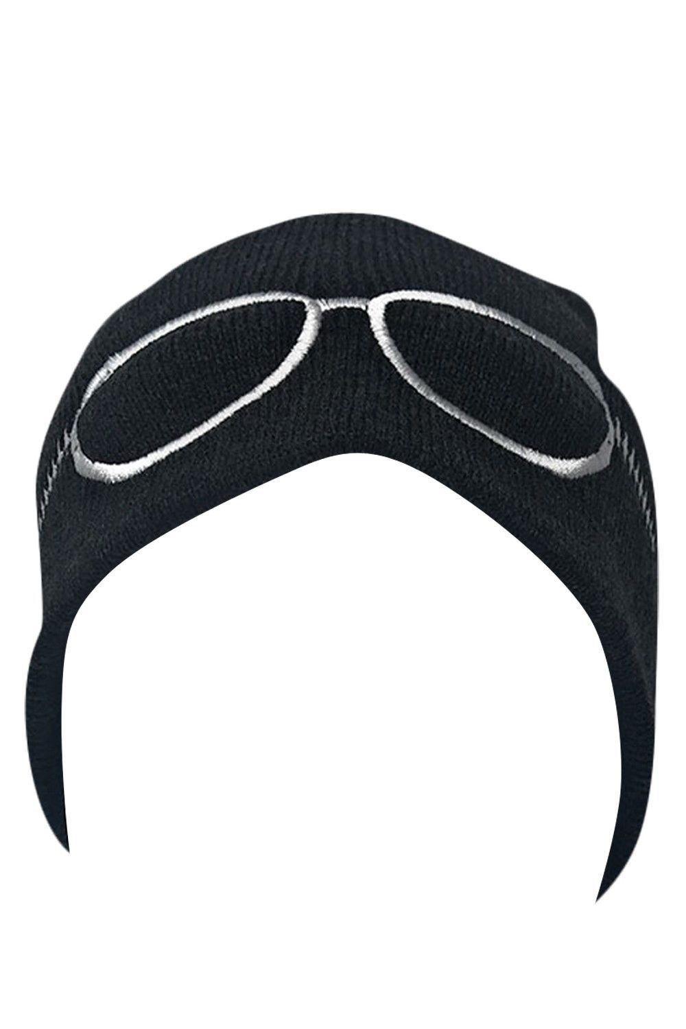 Casaba Warm Winter Beanies Glasses Embroidery Toboggans Caps Hats for Men Women-Black-