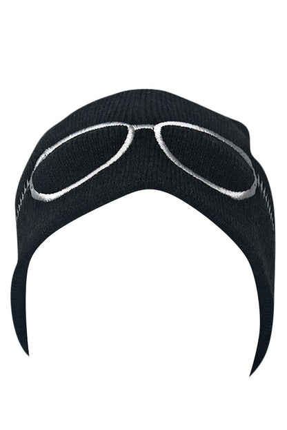 Casaba Warm Winter Beanies Glasses Embroidery Toboggans Caps Hats for Men Women-Black-