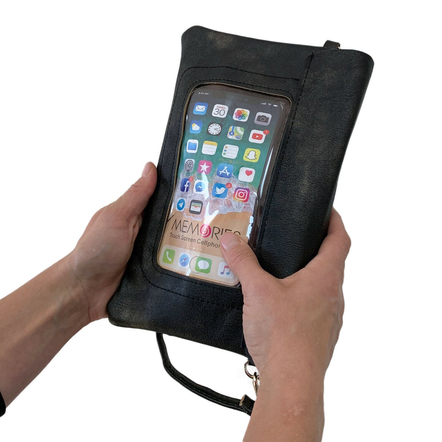 Empire Cove Floral Crossbody Bag with Clear Touchscreen Window Wallet Pouch Case-Black-