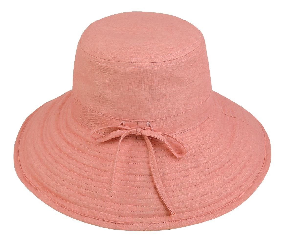 Womens Summer Sun Bucket Hats Caps Ramie Cotton Ribbon Ties Sand Salmon-Sand-
