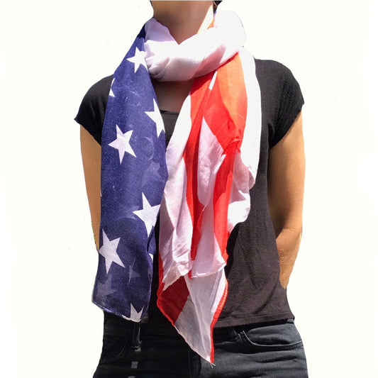 Patriotic USA American Flag Red White Scarf Scarves Sheer Lightweight-