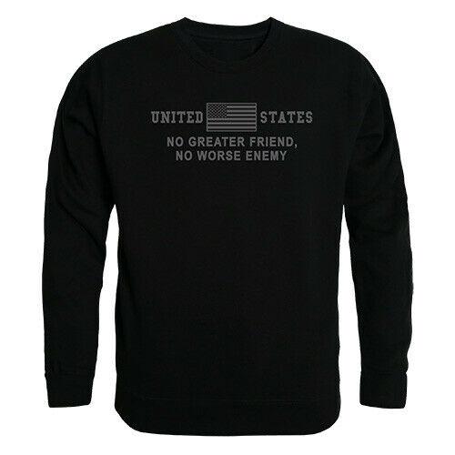 RAPDOM Tactical USA Flag No Greater Friend Crewneck Fleece Sweatshirts-Small-Black-