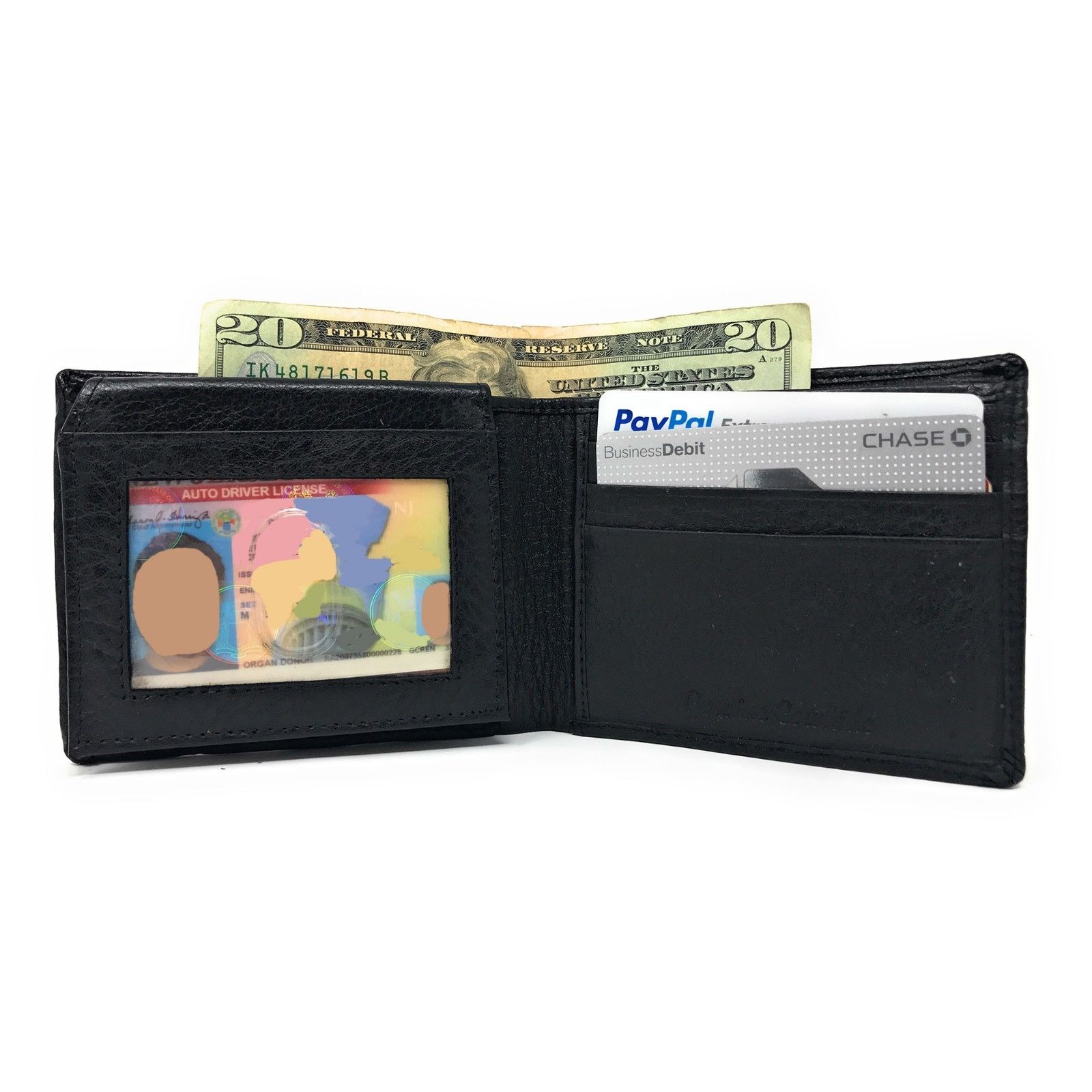 Casaba Genuine Leather Bifold Wallets Cash Slots ID Coin Key Pocket Mens Womens-Black (Double ID)-