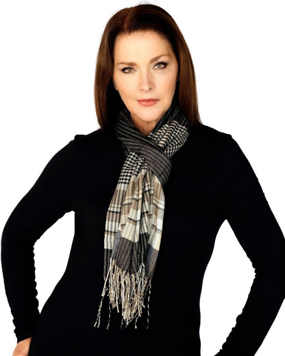 Casaba Womens Warm Winter Scarves Scarf Wraps Shawls Blankets Triangle Plaid-Black-White Stripes-