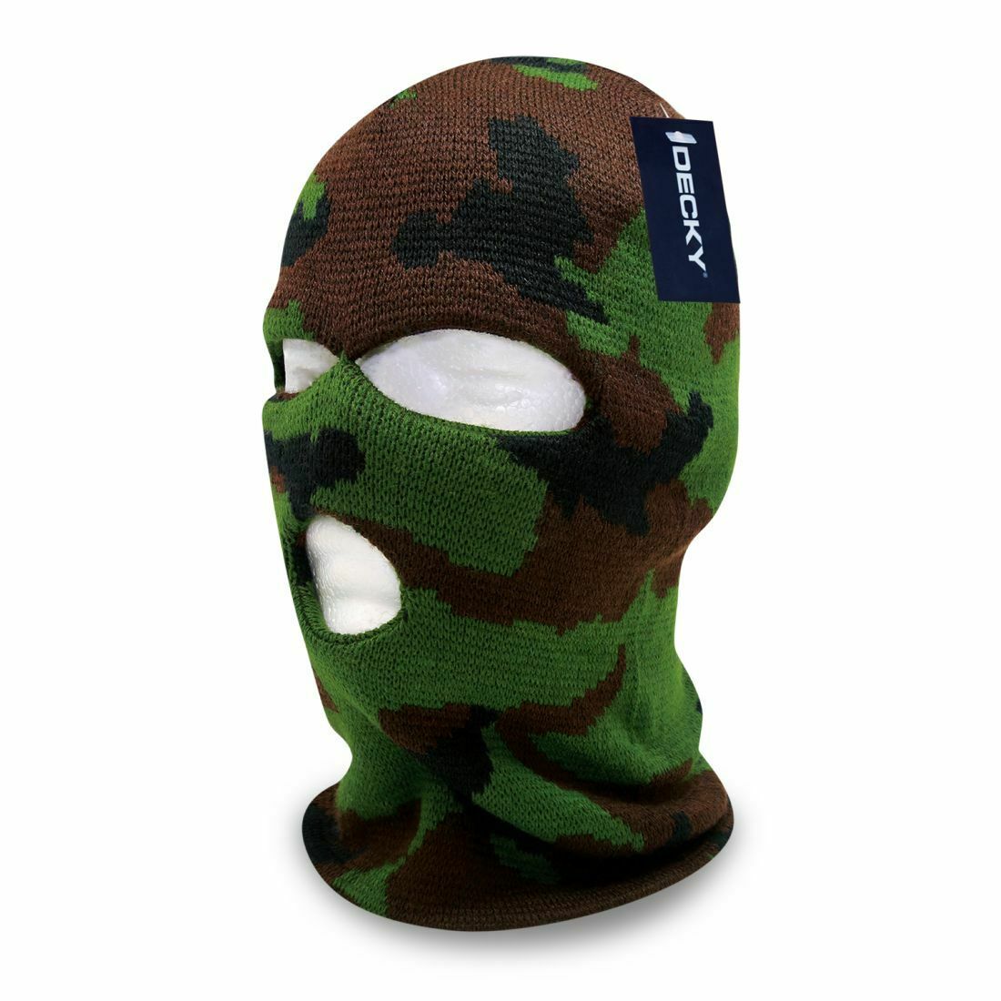 Decky Camo 3 Hole Winter Snow Face Mask Beanie Balaclava-Woodland-