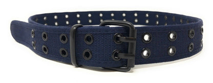 Casaba Canvas Belts Double Row 2 Holes Grommet Fabric Military Mens Women Unisex-Navy-Small (30"- 32")-