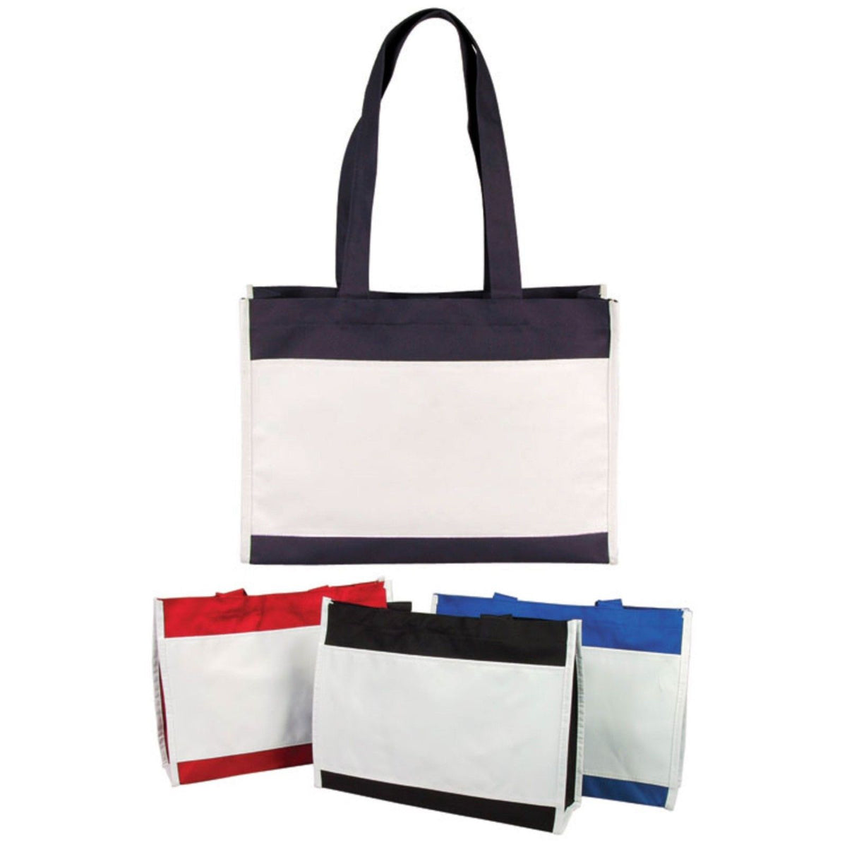 Reusable Grocery Shopping Tote Bags With Wide Gusset Travel Gym Sports Carry-On-Navy/White-
