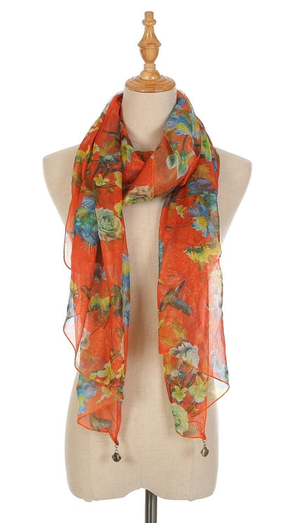 Casaba Womens Floral Birds Sheer Scarves Scarf Convertible Poncho Top Light Wrap-Purple-