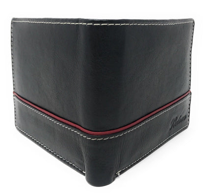 Belano RFID Blocking Real Leather Bifold Wallets for Cards ID with Box Men Women-Black - White Styled Trim-