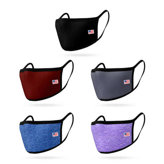5 Pack Kids Size Face Masks Comfort Double Layer Washable Reusable Made in USA-Pack B-