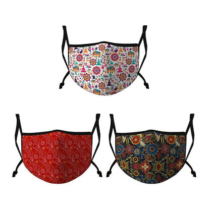 Casaba 3 Pack Face Mask Stylish Prints Cotton Poly Adjustable Washable Reusable-Cultural 3 Pack-