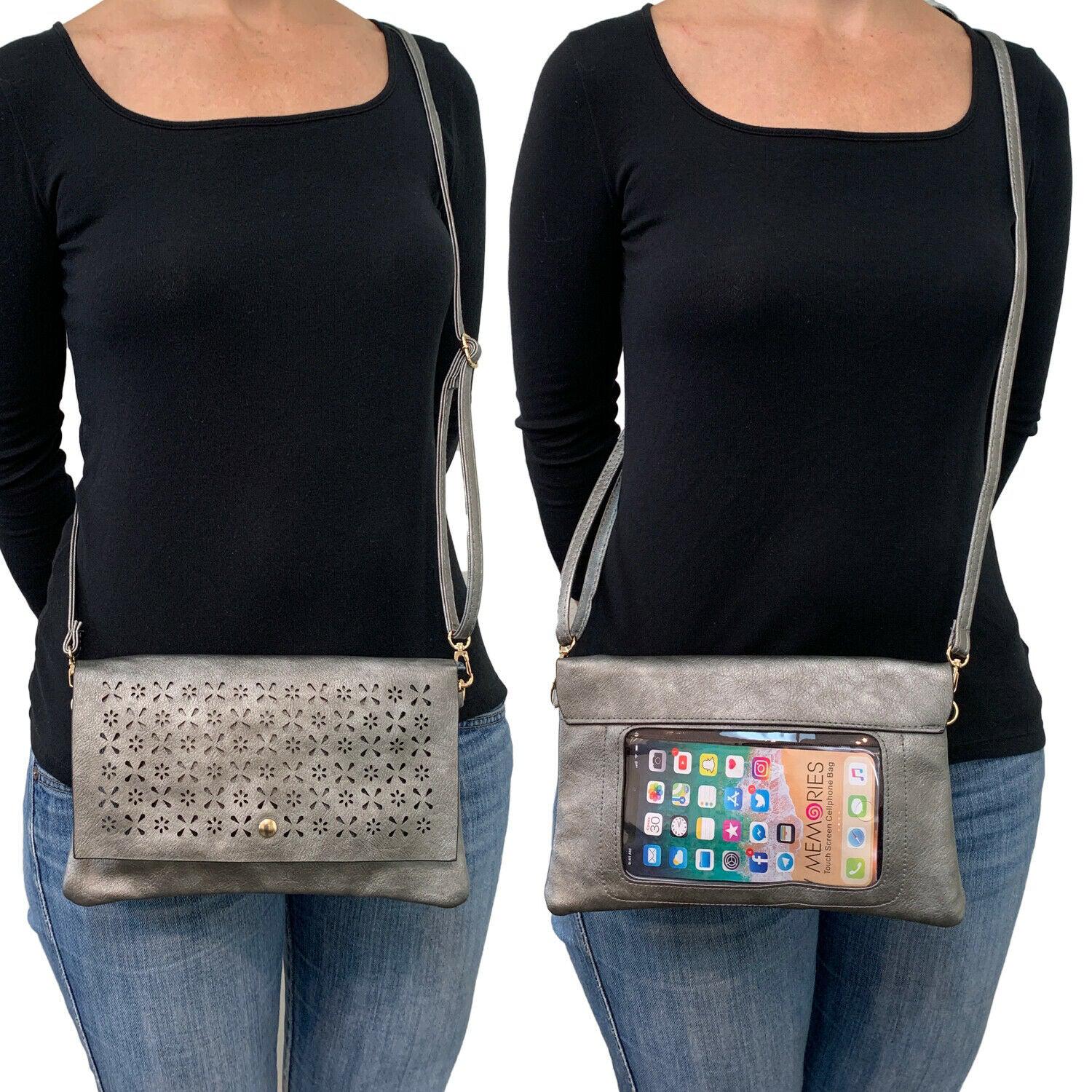 Empire Cove Floral Crossbody Bag with Clear Touchscreen Window Wallet Pouch Case-Black-
