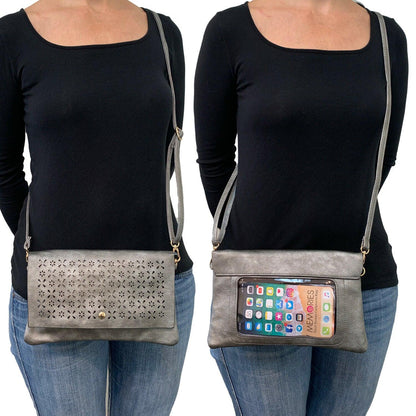 Empire Cove Floral Crossbody Bag with Clear Touchscreen Window Wallet Pouch Case-Black-
