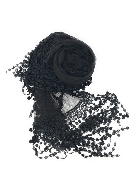 Casaba Womens Formal Lace Crochet Scarves Scarf Shawl Church Bridal Fringe Sheer-Black-