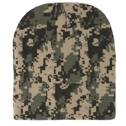 Warm Winter Hat Beanies Long Cuffed Short Uncuffed Solid Colors Camouflage Camo-Black- Uncuffed-