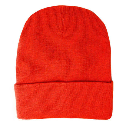 Warm Winter Hat Beanies Long Cuffed Short Uncuffed Solid Colors Camouflage Camo-Black- Uncuffed-