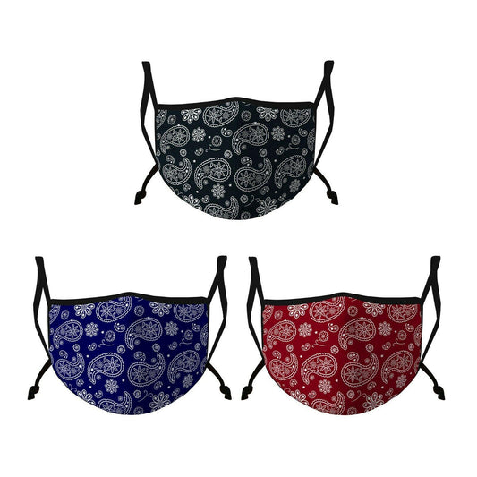 Casaba 3 Pack Face Mask Stylish Prints Cotton Poly Adjustable Washable Reusable-Paisley 3 Pack-