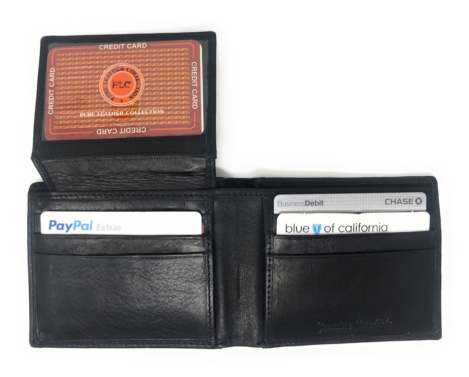 Casaba Genuine Leather Bifold Wallets Cash Slots ID Coin Key Pocket Mens Womens-Black (Double ID)-